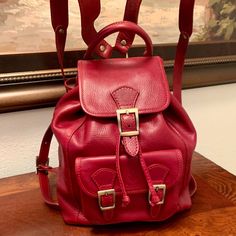 Genuine Leather Backpack By Vera Pelle, Made In Florence Italy The Genuine Italian Leather Crossbody Saddle Handbag Is Defined By It's Curved Shape And Finely Detailed Stitching. Perfect For Year-Round. Size, Large: 12” X 14 1/2” Adjustable Leather Straps Daily Use Burgundy Leather Backpack, Burgundy Leather Travel Backpack, Burgundy Leather Standard Backpack, Leather Backpack With Adjustable Strap In Burgundy, Leather Burgundy Backpack With Adjustable Strap, Classic Red Backpack For Daily Use, Luxury Red Backpack Bags, Luxury Leather Shoulder Backpack For School, Classic Red Leather Backpack