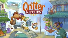 the title for the game critter kitchen, featuring cats and mice on a bridge