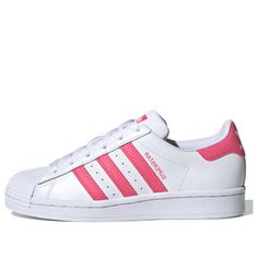 Kids adidas Originals Superstar J Sneakers/Shoes Pink Adidas Skate Shoes For Sports, White High-top Skate Shoes With Three Stripes, Adidas White Skate Shoes For Sports, Adidas White Sneakers With Three Stripes, White Adidas Sneakers For Skateboarding, White Three Stripes Sneakers For Jogging, Adidas White Sportswear Sneakers, White Three Stripes Sneakers For Skateboarding, White Adidas Skate Shoes For Light Sports