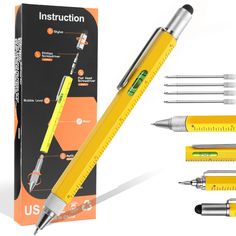 a yellow pen and ruler with instructions on how to use it