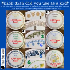 a table with plates and numbers on it, which dish did you use as a kid?