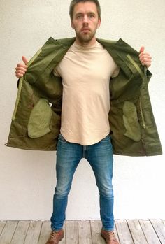 "Military camouflage green jacket, army khaki jacket, olive green coat, field jacket, outdoor jacket, men military uniform, authentic military XL/L Comfortable and good looking outdoor authentic military jacket with zipper closure. Jacket has two chest pockets and two side pockets. There is place to stick your name on chest pocket. Size: seems like women (XL) and men (L) PLEASE CHECK ALL MEASUREMENTS BELLOW Length: 82 cm/ 32\" Shoulder to shoulder: 52 cm/ 21\" Sleeve: 63 cm/ 25\" Chest: 110 cm/ Khaki Military Outerwear With Pockets, Military Style Khaki Outerwear With Multiple Pockets, Khaki Military Outerwear With Multiple Pockets, Combat Style Khaki Outerwear With Multiple Pockets, Military Style Hunting Outerwear With Multiple Pockets, Military Style Outerwear For Hiking With Multiple Pockets, Military Style Hiking Outerwear With Multiple Pockets, Military Outerwear With Multiple Pockets For Hiking, Military Style Hiking Outerwear With Side Pockets