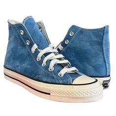 Converse Chuck 70 High 'Summer Daze - Aegean Storm - First 3 Pictures Are Of Actual Pair For Sale/Others Are Stock Photos. - 7.5 Women’s - Sun-Washed Update With Organic Washed Canvas. - Made With Premium Cushioning And Ultra-Durable Organic. - Premium Cushioning Provides All-Day Comfort And Support. - A Tonal, Washed Finish Brings A Subtle Vintage Vibe. - Vintage 1970s License Plate On The Heel - Style - 170965c - Spring 2021 Release Date - High-Top Sporty Blue Canvas Shoes With Speckled Midsole, Blue Casual High-top Sneakers With Vulcanized Sole, Casual Blue High-top Sneakers With Vulcanized Sole, Summer Slip-on High-top Sneakers For Streetwear, Blue Canvas High-top Sneakers With Gum Sole, Blue Casual High-top Sneakers For Spring, Casual Blue High-top Sneakers For Spring, Blue Canvas Sneakers With Speckled Midsole, Summer Custom Sneakers With White Sole And Round Toe