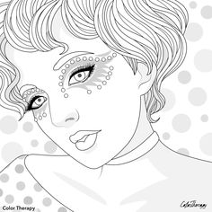 a coloring page with a woman's face and her eyes painted in black and white