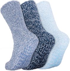 PRICES MAY VARY. 3 PAIR: Daventry fuzzy socks are made from a thick blend of polyester and spandex and are knit especially to provide unparalleled comfort and softness. Socks are long and made from premium comfy materials to provide a luxurious look and feel in the house or out. GRIPPERS: Premium anti-skid grips and treads are placed across the bottom of each sock to provide grippy traction. Made of top-quality rubber treads, each gripper is placed to make sure you don't slip or slide while also Hospital Socks, Grippy Socks, Fuzzy Socks, Socks For Women, Slipper Socks, Mens Slippers, Stretchy Material, Shades Of Blue, The House