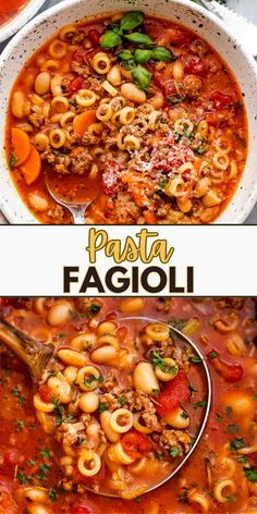 pasta fagioi soup in a white bowl