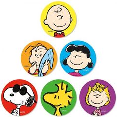 four cartoon characters are depicted in the same circle