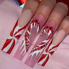 47339185766725 Red Christmas Nail Set, Christmas Nails On Black Women, Xxl Christmas Nails, Christmas Nails Nail Art, Red Christmas Acrylic Nails, Y2k Christmas Nails, Christmas Character Nails, Christmas Baddie Nails, Extra Christmas Nails