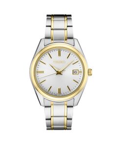 Seiko Essentials Watch, 40.2mm Accessories Watches Women, Seiko Men, White Dial Watch, Womens Watches Luxury, Seiko Watches, Women Essentials, Two Tone Watch, White Dial, Steel Bracelet