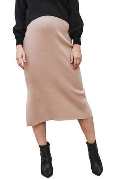 This lightly ribbed pull-on skirt cut in a pencil silhouette is so supersoft and stretchy that you'll want to wear them through your pregnancy and beyond. 40% cotton, 33% acrylic, 27% nylon Machine wash, tumble dry Imported Elegant Beige Ribbed Skirt, Casual Beige Ribbed Skirt, Fall Ribbed Midi Bottoms, Ribbed Midi Bottoms For Fall, Ribbed Midi Length Bottoms For Fall, Non-stretch Lined Pencil Skirt For Fall, Spring Ribbed Beige Skirt, Chic Ribbed Knee-length Bottoms, Knee-length Ribbed Fitted Bottoms