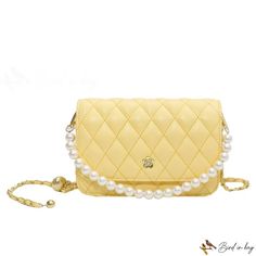 Bird in Bag - Popular pearl chain bag female new fashion rhombus crossbody bag fashion small square bag handbag Crossbody Bag Fashion, Street Trends, Chain Bag, Pearl Chain, Bird In Bag, Square Bag, Bag Fashion, Light Yellow, Saddle Bags