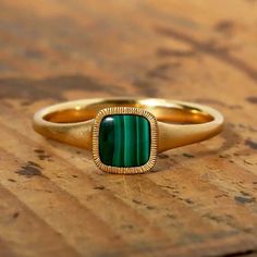 Natural Malachite Gemstone Ring 10k Solid Gold Ring Handmade Size Available Valentines Proposal, Malachite Ring, Ring Cushion, Malachite Rings, Cushion Ring, Matte Texture, Solid Gold Ring, Solid Gold Rings, Proposal Ring