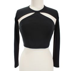 * Sleeve: 21 * Length: 16 Fitted Cutout Top For Evening, Black Long Sleeve Tops With Cutout, Black Long Sleeve Cutout Top, Black Long Sleeve Top With Cutout, Fitted Black Top With Cutout, Black Cutout Top For Club, Black Cutout Top For Evening, Black Cutout Evening Tops, Black Cutout Crop Top For Party