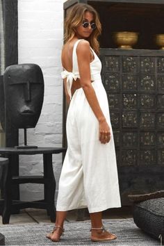 Vietnam Tailor, White Party Outfit, White Summer Outfits, Loose Jumpsuit, All White Outfit, White Jumpsuit, White Dress Summer, Trend Fashion, White Summer