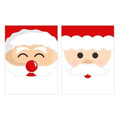 two christmas cards with santa's faces on them