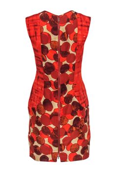 Show off your fiery side in this funky frock from Tracy Reese! Made with a '70s-inspired circle print on soft silk, this bright and bold dress is perfect for a retro-esque look. Pair with chunky heels and a headband to bring out your inner disco diva! Size 4 Shell: 100% Silk Lining: 100% Acetate Exposed back zipper Lined Sheath silhouette Scoop neckline w/ pleating Cap sleeve Open pockets on front of hip Circle print design Abstract print paneling on sides and shoulders Bust 36" Waist 31" Should Fitted Retro Mini Dress With Retro Print, Red Fitted Retro Mini Dress, Retro Red Fitted Mini Dress, Fitted Retro Red Mini Dress, Fitted Mod Mini Dress For Spring, Spring Fitted Mod Mini Dress, Vintage Fitted Printed Mini Dress, Fitted Vintage Printed Mini Dress, Retro Fitted Sheath Dress