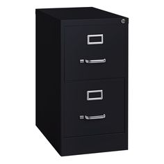 a black filing cabinet with two drawers on the bottom and one drawer in the middle