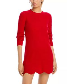 AQUA Scallop Hem Cashmere Mini Dress - Exclusive | Bloomingdale's Fitted Cashmere Dresses For Fall, Fitted Long Sleeve Cashmere Dress, Scallop Hem, Inner Mongolia, Apple Red, Scalloped Hem, Mongolia, Big Apple, Soft Yarn