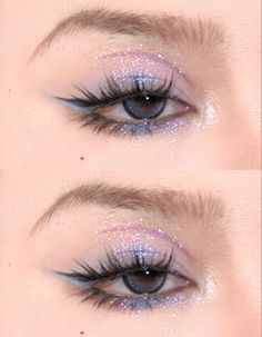 Shimmering Eye Makeup, Cute Makeup Purple, Twice Makeup Inspired, Blueberry Makeup, Blue And Purple Eyeshadow Looks, Pink And Blue Makeup, Ethereal Makeup Goddesses, Lavender Makeup