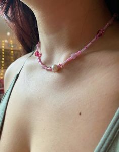 Hand-beaded Pink Pearl Necklace Length: 14 inch necklace with 2 inch extension *Like this listing if you are interested in more colors!* Pink Beaded Choker For Gift, Pink Beaded Crystal Necklace With Adjustable Fit, Adjustable Pink Beaded Crystal Necklace, Adjustable Pink Crystal Beaded Necklaces, Pink Beaded Necklaces With Spacer Beads For Gifts, Adjustable Pink Crystal Necklace With Beaded Chain, Pink Crystal Necklace With Beaded Chain, Adjustable Beaded Heart Choker Necklace, Heart Beads Choker Necklace For Gift