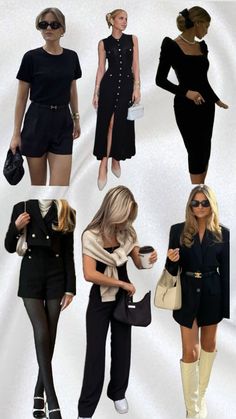 many different pictures of women in black outfits