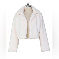 Long Sleeves, Waist Length Jacket Is Made Of 35% Cotton And 65% Polyester. Plush, Cozy And Absolutely Chic! Top Off That Party Dress With The Right Jacket No Pea Coats Allowed White Fuzzy Jacket, Fitted Faux Fur Outerwear With Long Sleeves, Fitted Cropped Jacket With Faux Fur Trim Long Sleeve, Fitted Long Sleeve Cropped Jacket With Faux Fur Trim, Fitted Winter White Outerwear With Faux Fur Lining, Fitted Faux Fur Outerwear For Cold Weather, Cropped Jacket With Faux Fur Trim For Winter, Spring Outerwear With Faux Fur Lining, Fitted Spring Outerwear With Faux Fur Lining