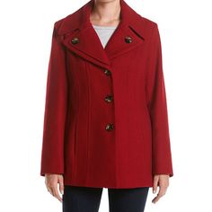 Wool Blend Red Fall Outerwear With Buttons, Red Outerwear With Buttons For Fall, Red Buttoned Outerwear For Fall, Classic Burgundy Outerwear With Buttons, Classic Red Fitted Pea Coat, Classic Red Pea Coat For Fall, Classic Burgundy Winter Outerwear, Elegant Red Pea Coat For Fall, Classic Red Pea Coat For Work