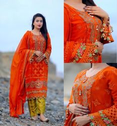 Trendy Fashion Ladies Party Chiffon Embriodery Kurti Salwar Kameez Shalwar Kurta 3PC Readymade, Fashion Womens Dresses Orange Georgette Sets For Festivals, Festive Orange Georgette Set, Unstitched Orange Chinon Salwar Kameez, Orange Georgette Kurta With Dupatta, Orange Chinon Salwar Kameez For Eid, Orange Georgette Kurta With Zari Work, Semi-stitched Orange Lawn Suit For Festivals, Semi-stitched Orange Lawn Suit For Eid, Orange Semi-stitched Lawn Suit For Festivals