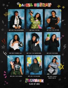 a group of people posing for pictures in front of a blackboard with the words back to school written on it