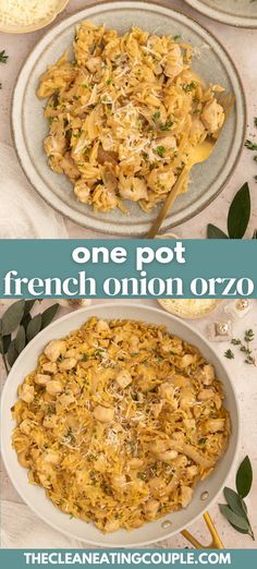 one pot french onion orzo is an easy and delicious side dish that's ready in under 30 minutes