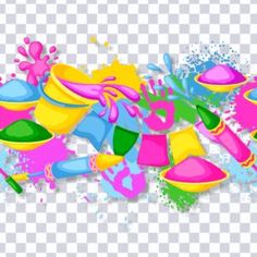 an image of colorful paint splashing on the ground with scissors and other items in it