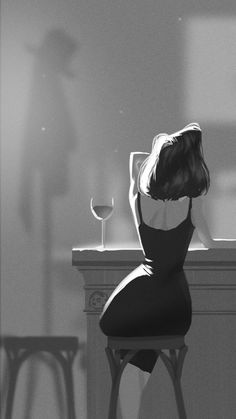 ArtStation - Drama, Mike Redman A Woman, Wine, Black And White, Glass, White, Black