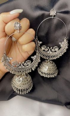 Silver Jhumki Earrings, Silver Oxidised Jhumka, Silver Jhumkas Indian, Jhumkas Oxidised, Oxidised Jewellery Earrings, Silver Earrings Indian, Oxidized Jhumkas, Silver Jhumka Earrings