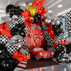 PRICES MAY VARY. Revealed! How to Make GIANT Balloon Garlands Just Like the Pros Everyone loves to throw a great Race Car themed party for their loved ones. We know that setting up decorations can be stressful and hard to manage, especially without the help of professionals. So, we set out to create an all-inclusive Race Car Balloon Garland Kit that is straightforward and easy to set up. Not only is it easy to assemble and create, but it looks JUST like the professionals, without the hefty price Race Car Two Fast Birthday, Cars Birthday Party Backdrop, Cars Theme 1st Birthday Party, Race Car Balloon Garland, Cars Theme Baby Shower Boys, Racecar Theme Birthday Party, Race Car Birthday Party Ideas Decoration, Nascar Decorations, Cars Theme Birthday Party Decorations