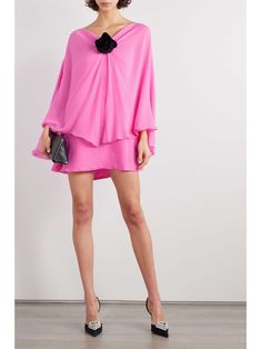 BERNADETTE Iris floral-appliquéd silk-chiffon mini dress Chic Chiffon Mini Dress For Cocktail Events, Chic Chiffon Mini Dress For Cocktail, Pink Silk Mini Dress For Night Out, Pink Long Sleeve Silk Mini Dress, Formal Pink Silk Mini Dress, Chic Pink Mini Dress For Evening, Chic Pink Chiffon Mini Dress, Pink Chiffon Mini Dress For Evening, Pink Chiffon Mini Dress For Cocktail