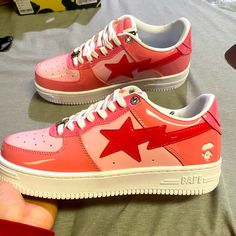 Brand New With The Box Size 8.5 Bapesta Low Really Nice Shoe I Just Dont Have Anything To Wear With Them So Im Selling Them Bapesta Pink, Bapesta Shoes, Cute Nike Outfits, Funky Shoes, High Heel Sneakers, Shoe Inspo, Cute Nikes, Bathing Ape, Swag Shoes