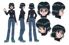 an anime character with black hair and glasses