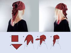 Diy Headscarf, Headscarf Ideas, Pirate Hair, Knot Ponytail, Pirate Bandana, Celana Fashion, Ponytail Wrap, Head Scarf Styles, Scarf Style