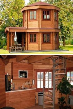 the inside and outside of a wooden house