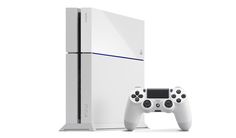 a white sony playstation 4 console next to it's box and controller, on a white background