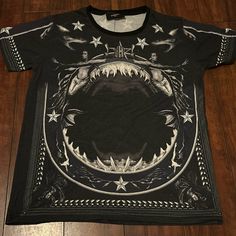 Clean And Good Conditions, Good Quality Scary Shark, Mermaid Shark, Sharks Scary, Balenciaga Shirt, Shark Print, Givenchy Man, Shark Shirt, Black Tshirt, Good Quality