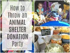 an animal shelter donation party with food and snacks