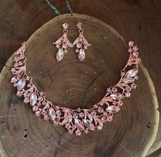 Light Pink Jewelry Set, Pink Prom Accessories, Pastel Pink Bridesmaid, Pink Necklace Jewelry, Light Pink Necklace, Pink Necklace Set, Light Pink Jewelry, Prom Jewellery, Light Pink Crystal