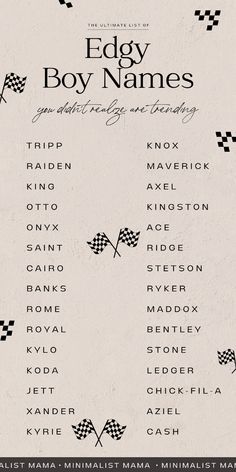 a poster with the names and numbers for two boys named edgy, boy names