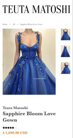 Designer Blue Gown With Intricate Embroidery, Luxury Blue Gown With Floral Embellishments, Teuta Matoshi Gown Blue, Blue Gown With Intricate Embroidery Semi-stitched, Organdy Fabric, Sparkling Fabric, Elie Saab Blue Gown, Teuta Matoshi, Sapphire Color