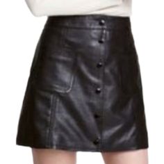 Women's Nwt H&M Divided Faux Leather Snap Front, Pockets On Front Mini Skirt. New Condition. Size 12. Waist 17", Length 16". Punk, Biker, Emo, Grunge, Goth. Hm Skirt, Punk Grunge, Emo Grunge, Faux Leather Skirt, H&m Women, Leather Skirt, Mini Skirt, Womens Bottoms, H&m