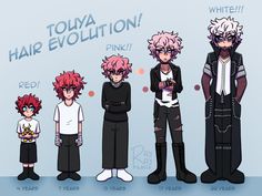 an image of some anime characters with their hair evolutions in front of the caption that says, touya revolution pinky