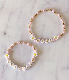 The most adorable mama babe bracelet set made out of seed beads (daisy) and your choice between gold plated or gold-filled beads. Perfect for Mother's Day Gift. Gold-filled is a much higher quality and won't tarnish over time and can be worn in water. When checking out make sure to select correct bracelet size for child and adult. You can take a piece of string and wrap it around your wrist and then lay flat next to a measuring tape or ruler. Please let me know if you have any questions regardin Diy Mom Bracelet, Mothers Day Bracelet Ideas, Mother Bracelet, Mothers Day Bracelets Diy, Mothers Day Beaded Bracelets, Beaded Bracelets For Kids, Mother’s Day Bracelet Ideas, Bracelet For Mom, Mothers Day Bracelets