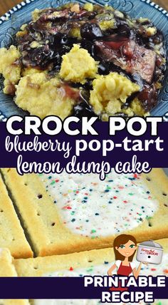 crock pot fluffery pop - tart lemon dump cake with blueberry sauce