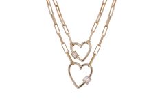 Silver Double Paperclip Heart Necklace 18k Gold Plated - Artisan Carat Gold Plated Heart Necklace With Paperclip Chain, Trendy Heart Charm Jewelry For Anniversary, Everyday Gold Plated Double Heart Necklace, Trendy Double Heart Clavicle Chain Jewelry, Everyday Paperclip Chain Jewelry For Valentine's Day, Trendy Yellow Gold Jewelry For Valentine's Day, Valentine's Day Jewelry With Paperclip Chain, Valentine's Day Heart-shaped Paperclip Chain Jewelry, Valentine's Day Heart Shaped Paperclip Chain Jewelry